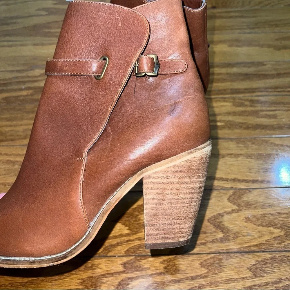 FARYL Brown Leather Stacked Heeled Booties with Buckle Size 10 - Picture 10 of 11